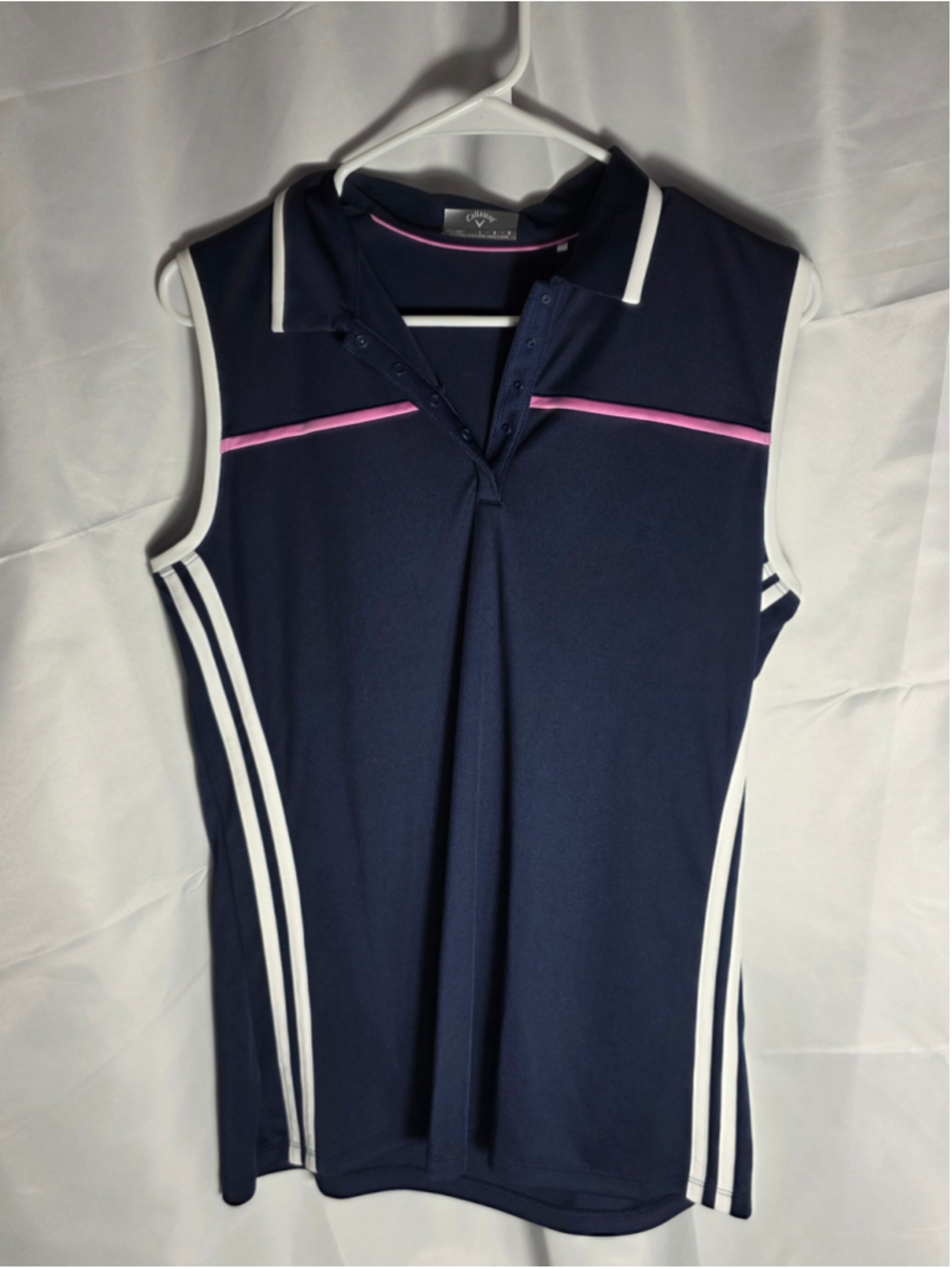 Women's Callaway Sleeveless Polo Tank Top Navy White Pink Size L athleisure